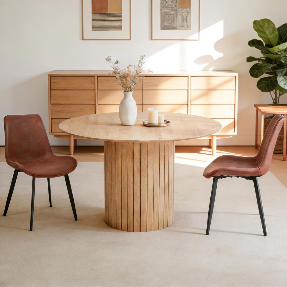 47" Modern Round Dining Table for 4 with Heavy Base, Natural | Farmhouse...