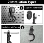 3-H Magnetic Mop Broom Holder and Mop Organizer 4 Pack, Heavy Duty Strong Utility Magnetic Tools Holde, Anti-Slip Strong Metal Garden Tool Rack for Garage, Laundry, Garden (Black)