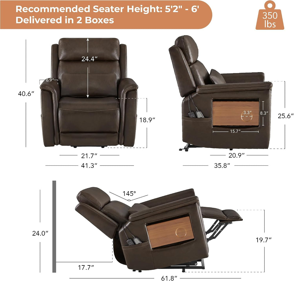 CHITA Leather Power Lift Recliner Chair for Elderly, Heat & Massage, Brown