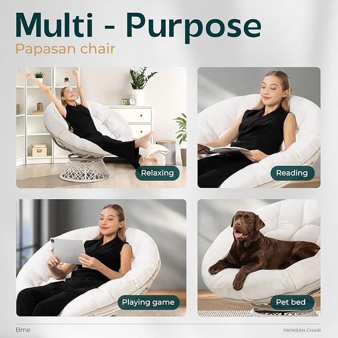 Bme 40" Ergonomic Wicker Papasan Chair