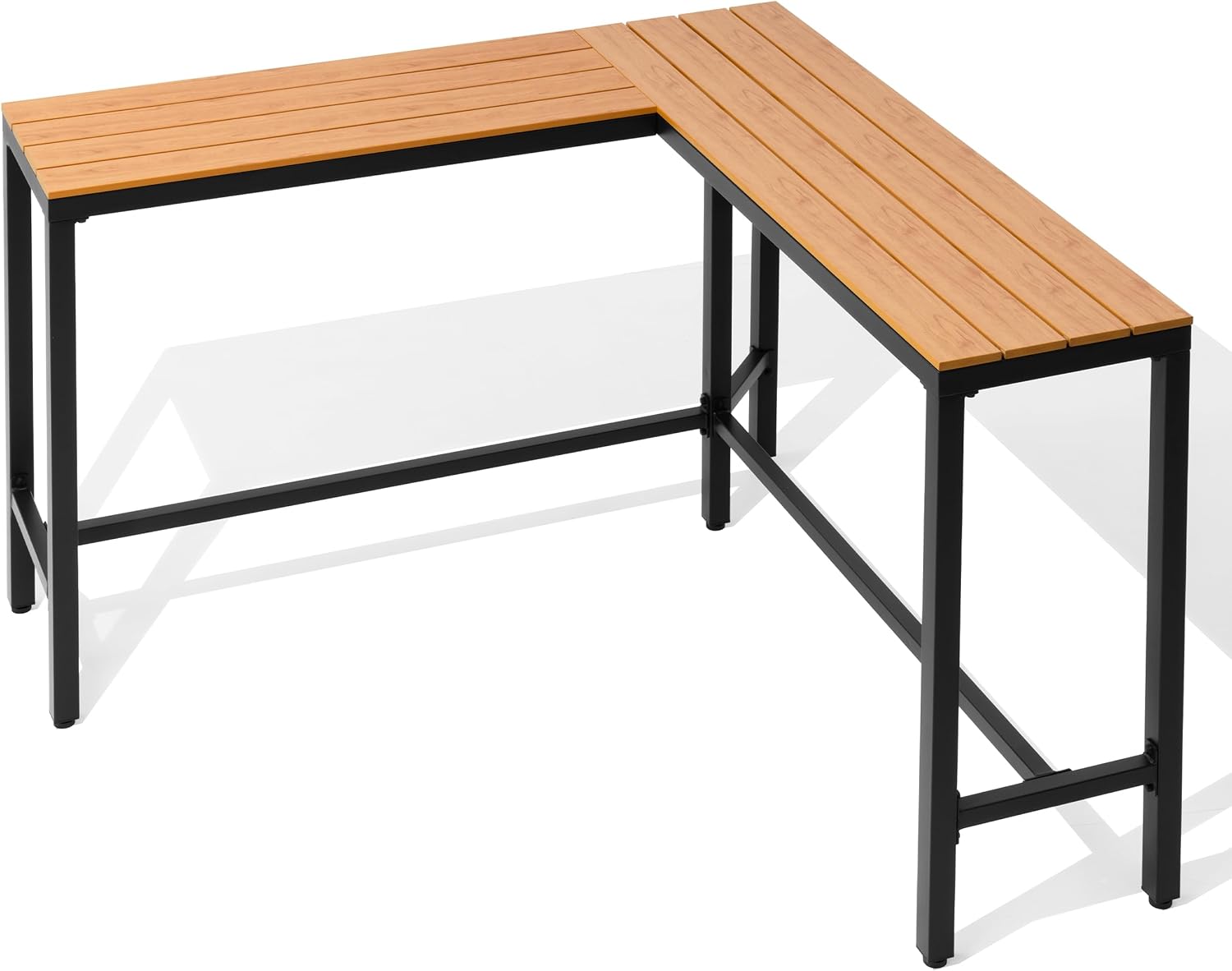 Outdoor Bar Table, 55" L-Shaped Pub Table with Slatted Waterproof Top | Slatted Tabletop, Weather-resistant, Sturdy Frame, Versatile for Balcony, Backyard, Bistro, Garden, Poolside.
