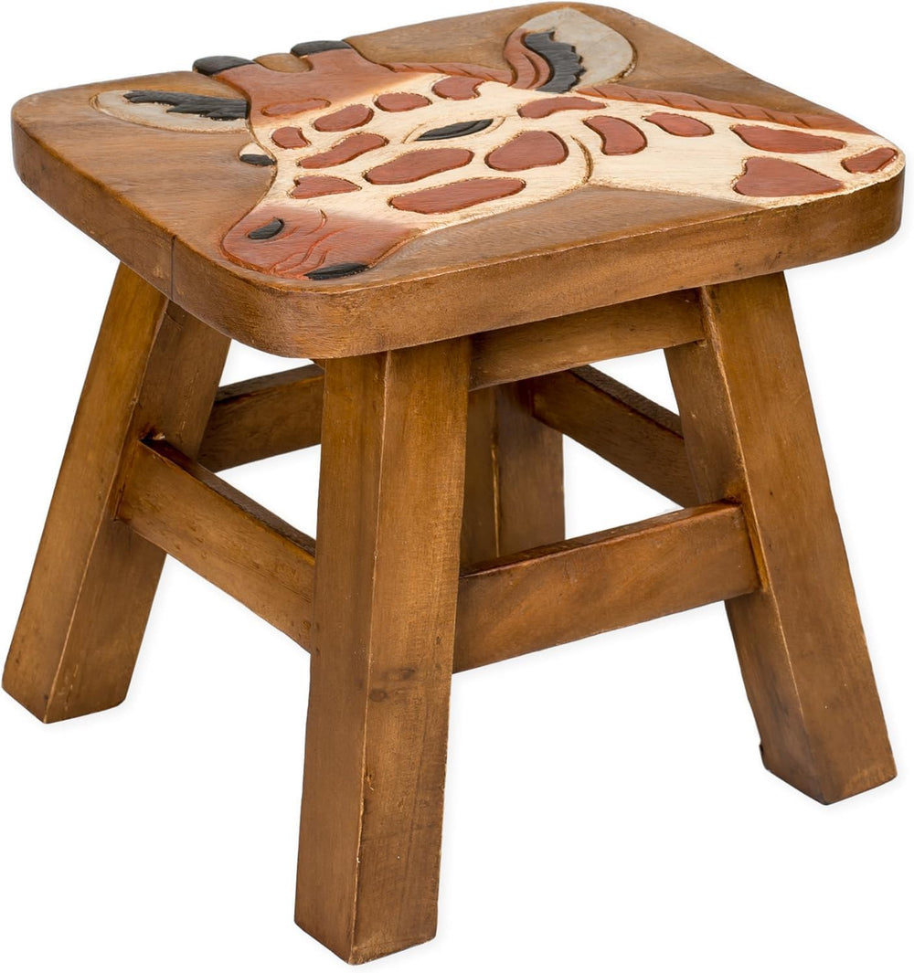 OMA Giraffe Design Wooden Stool End Table – Hand Crafted Animal Stool for Saf...