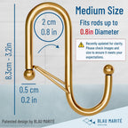 10-Pack Metal S Hooks for Hanging – Heavy-Duty S-Shaped Hook with Safety Buckle – Fits Bars up to 0.8 In – Anti-Drop S-Hooks for Kitchen, Bathroom, Closet & Pot Racks – Gold (Medium)