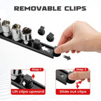 ALOANES 1/4-Inch Drive Magnetic Socket Organizer, Heavy Duty Aluminum Socket Rail Organizer, 360° Swivel Clips Socket Holder Kit for Tool Box, 1/4-Inch Socket Holder x 14 Clips (Black)