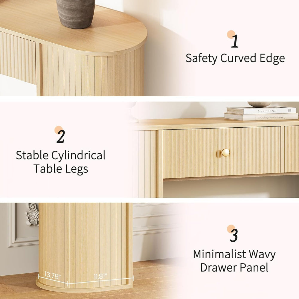 59" Fluted Console Table with 2 Drawers - Wood Entryway Table with Stora...