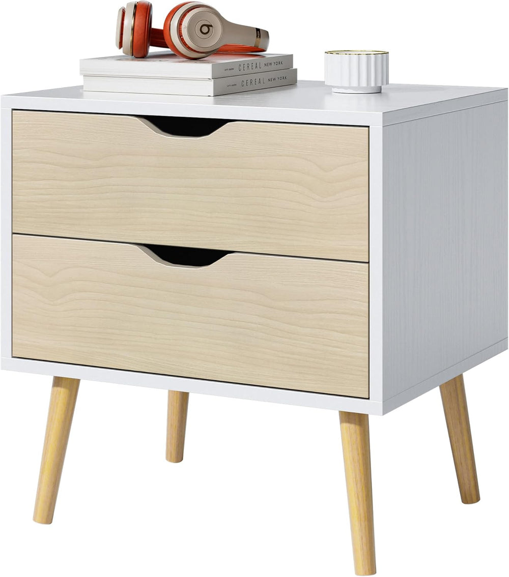 End Table Set of 2 with Storage Drawers, Modern Nightstands Small Sofa Side T...