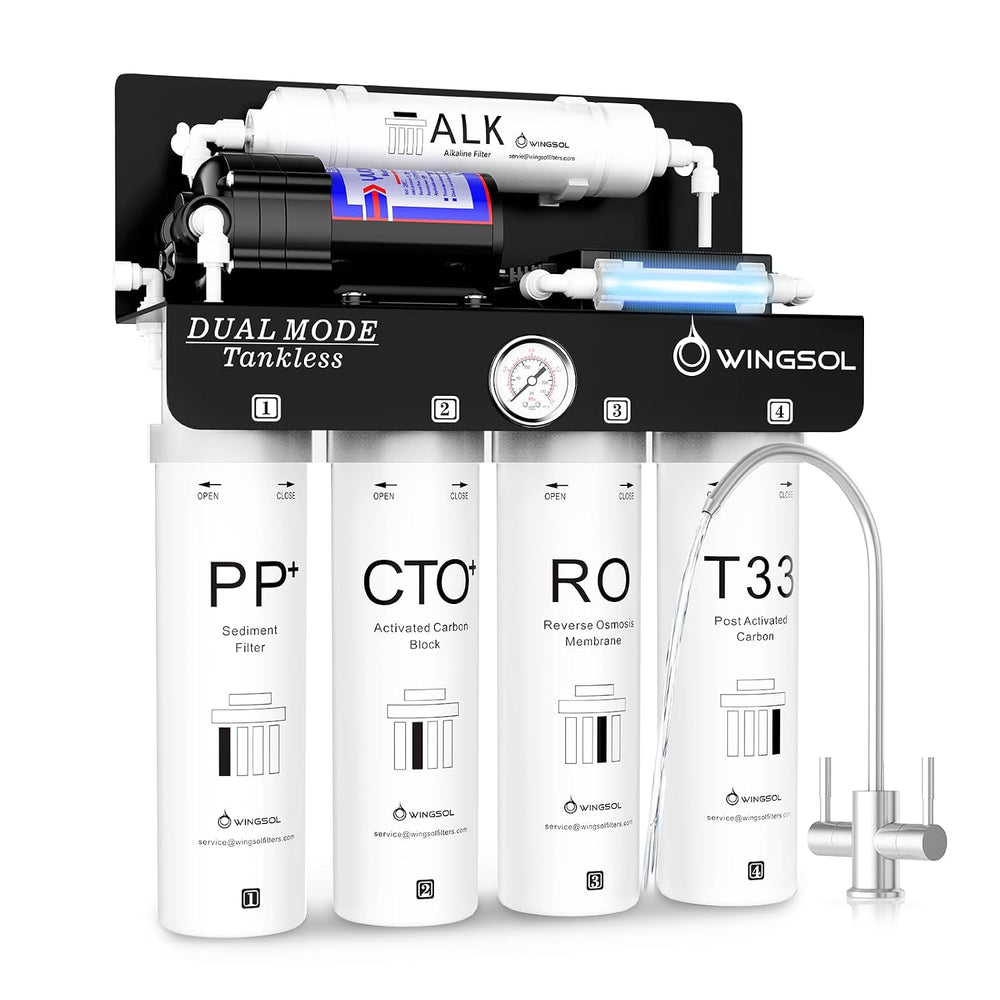 WINGSOL Dual Mode Reverse Osmosis Water Filter, Mineral Alkaline UV 0 TDS Tan...