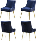 Velvet Dining Chairs Set of 4 Gold Legs,Upholstered Velvet Accent Chairs, Pleated Back Design & Gold Pull Handle, Mid Century Modern Chairs for Dining/Kitchen/Living Room,Blue