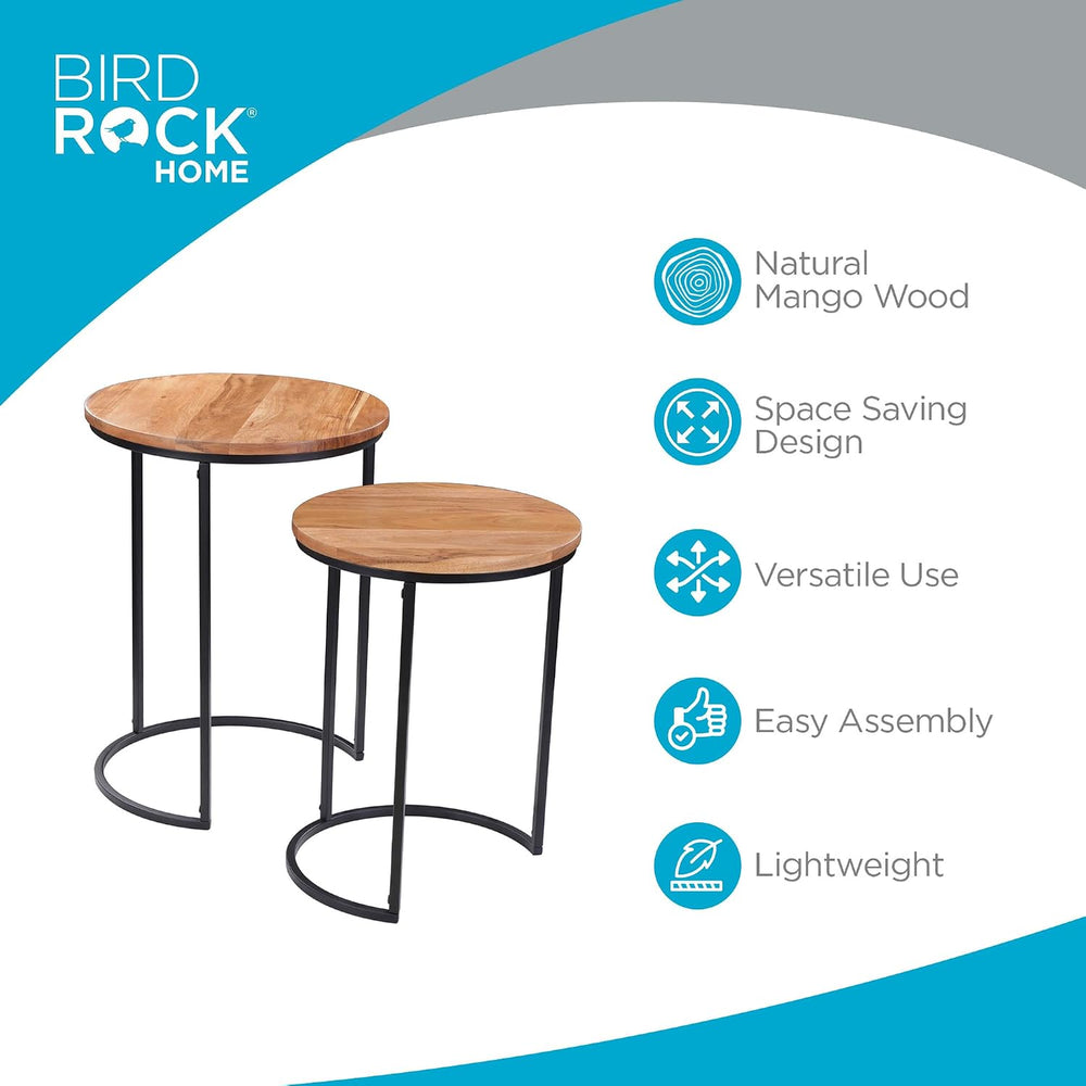 BIRDROCK HOME Wooden Nesting Side Tables - Mid Century Modern Stackable Coffe...