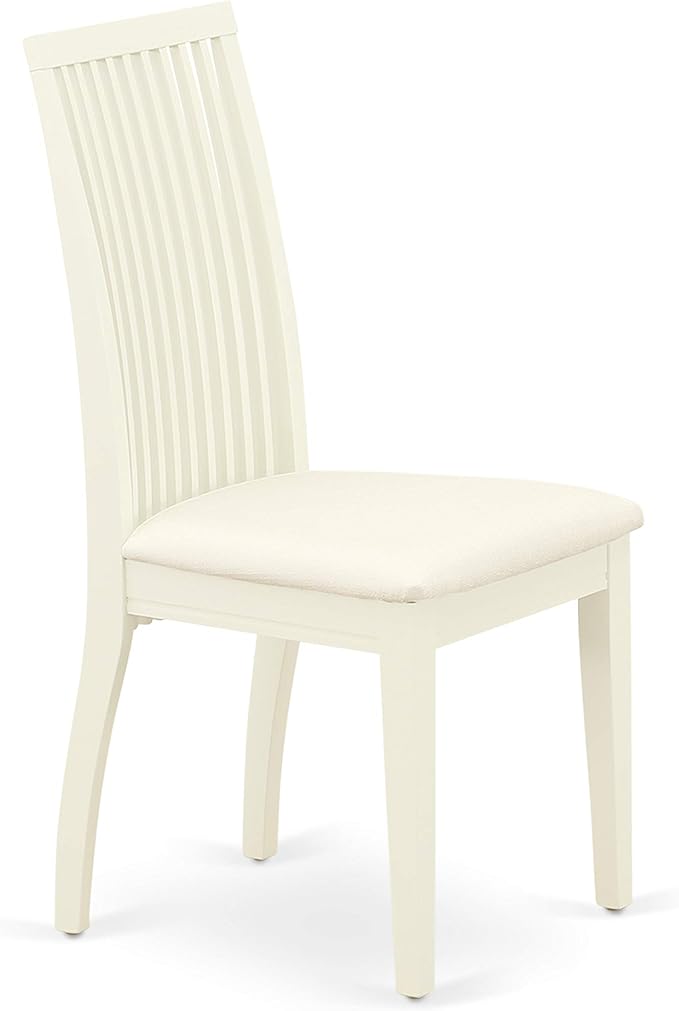 East West Furniture HLIP3-LWH-C 3 Piece Modern Dining Table Set Contains a Round Wooden Table with Pedestal and 2 Linen Fabric Upholstered Dining Chairs, 42x42 Inch, Linen White