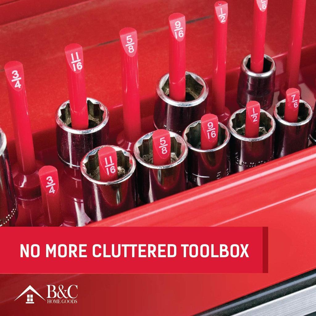 B&C Home Goods Socket Organizers - 6 Piece SAE & Metric Tray Socket Holder - Toolbox Organizers and Storage for ¼, ⅜ and ½ inch Drive Holder for Mechanics