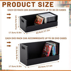 CroBlissful 2 Set Wooden DVD and CD Storage Box Cassette Tape Display Stand Holder Rack with Carrying Handle, Organizer Shelf for Movie Cases, Each Can Store up to 36 CDs and 26 DVDs (Black)