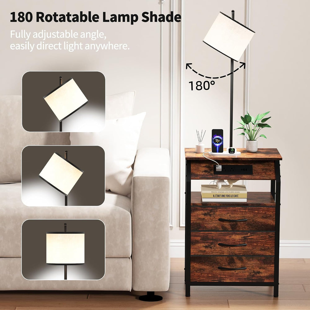 End Table with Floor Lamp Set of 2, Nightstand with Charging Station, Floor L...