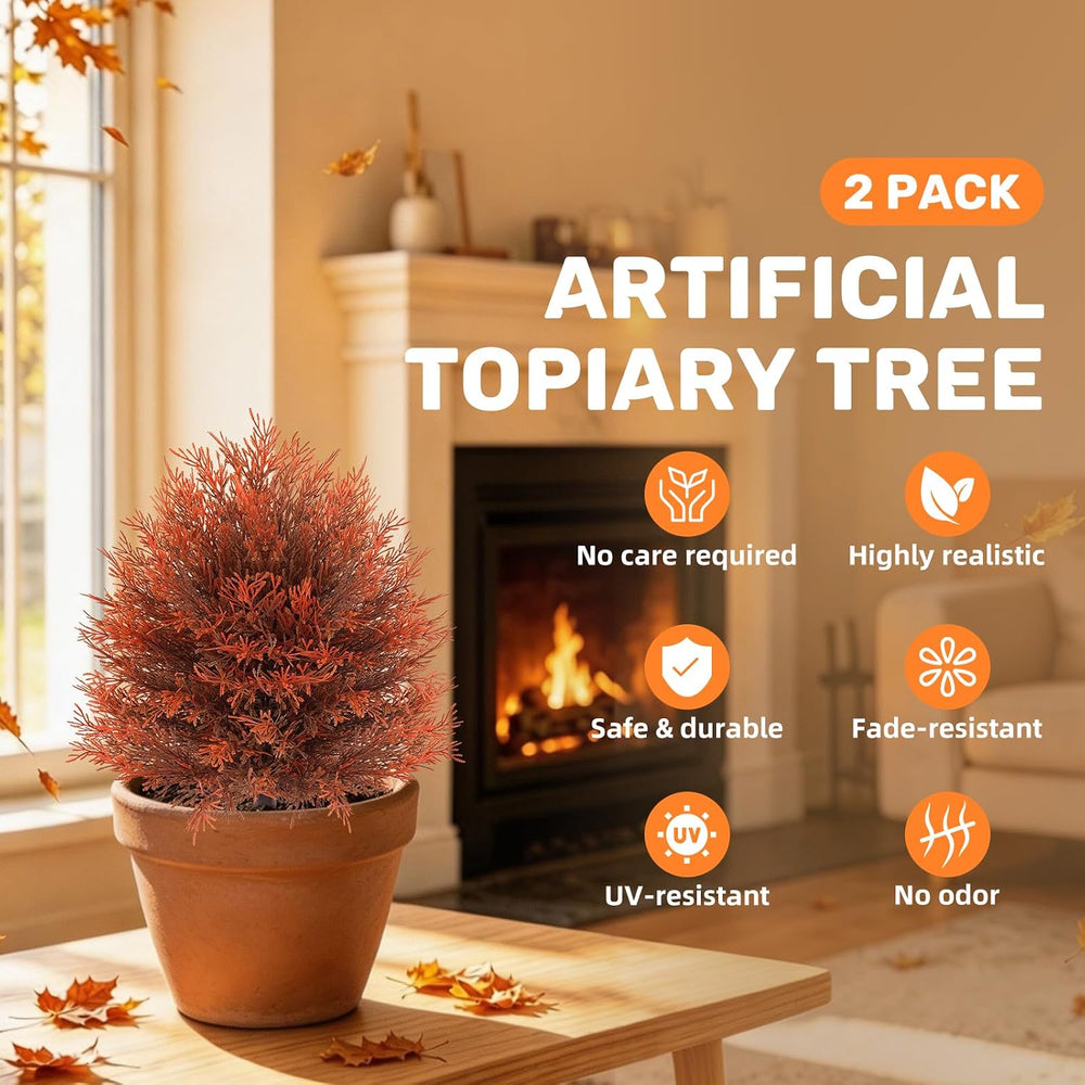 2Pack Fall Artificial Cypress Topiary, 24'' Outdoor Fake Bushes