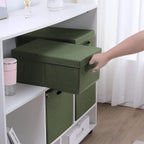HOONEX Storage Bins with Lids for Organizing, Pack of 2, Storage Boxes with 2 Carrying Handles and Sturdy Heavy Cardboard, 16.5" L x 11.8" W x 7.5" H for Shoes, Books, Clothes, Olive