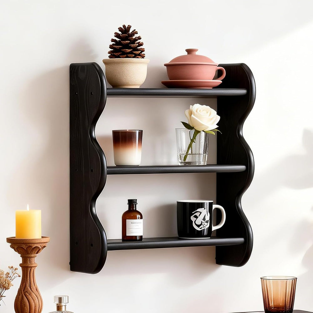 Drink Table,Solid Wood Floating Shelf, Vintage Wall Shelves Wall Mounted Stor...