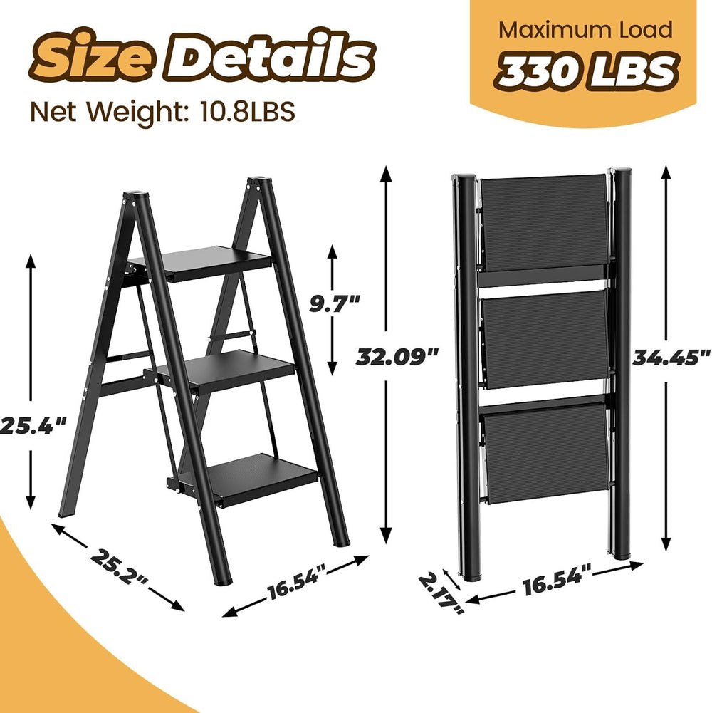 HBTower 3 Step Ladder, Lightweight Aluminum Folding Step Stool