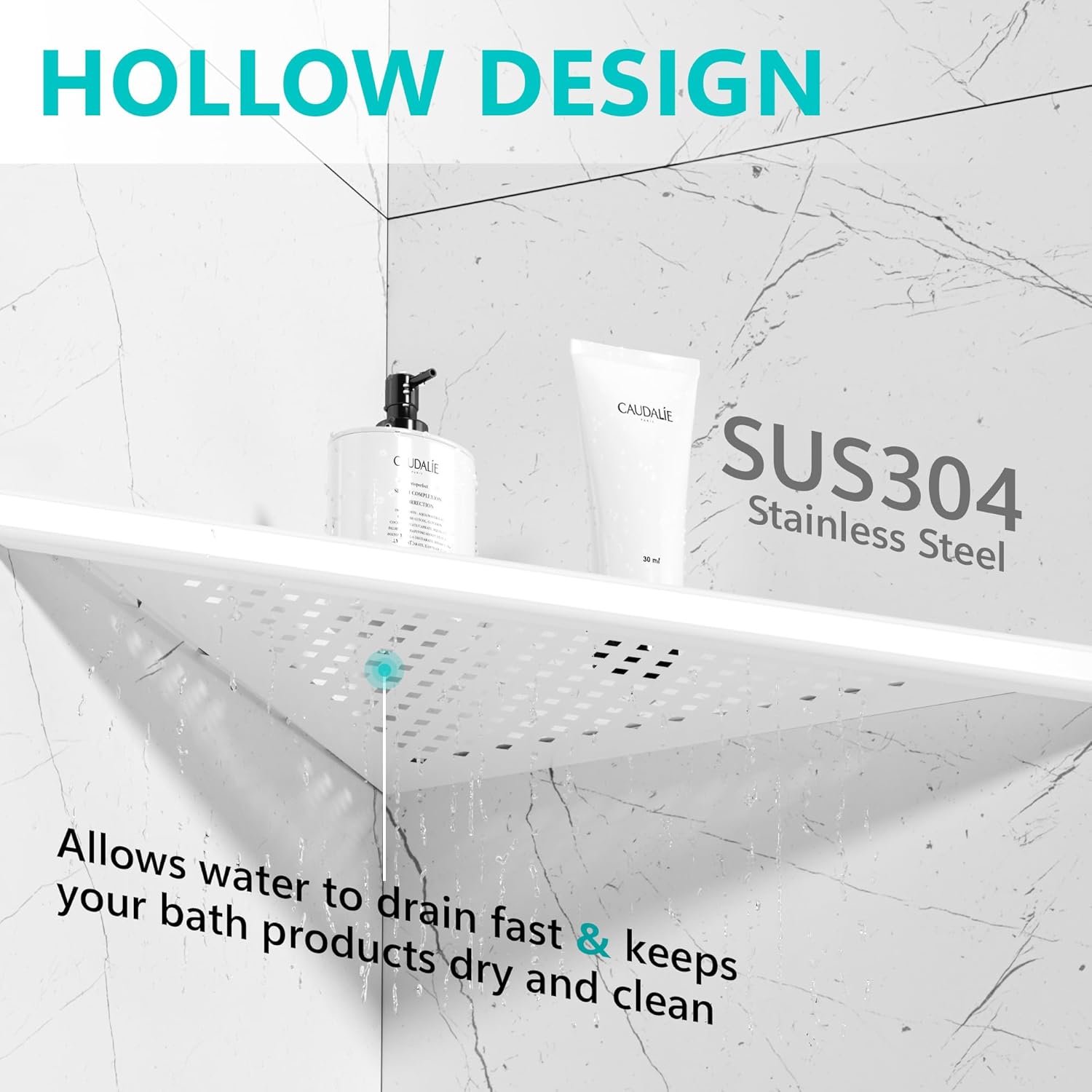 Bathroom Corner Shelf, Recessed 12" Shower Shelf Caddy, SUS304 Stainless Steel Shelf Wall Mount Triangular, No Drilling, Matte White
