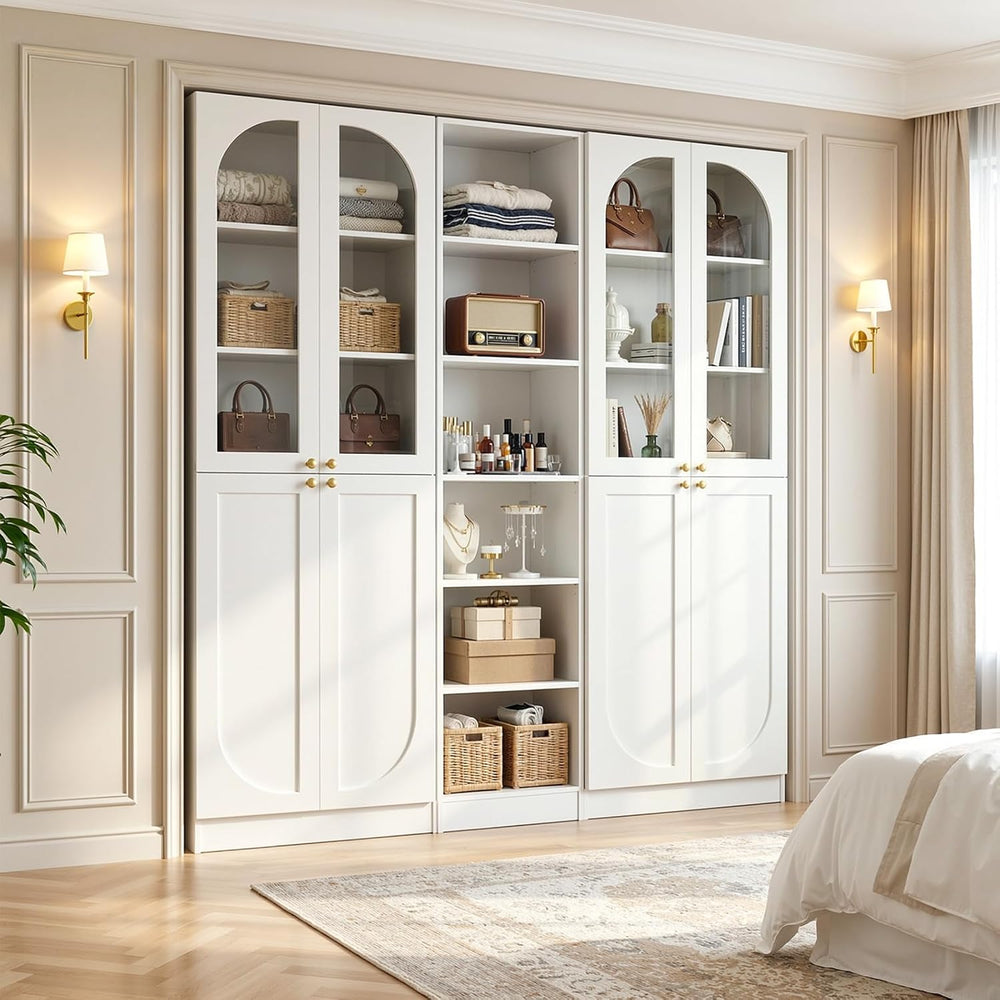 Cyclysio 80" Tall Pantry System with 4 Tempered Glass Doors, Arched Corn...
