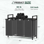 Laundry Hamper, Laundry Sorter with 3 Pull-Out Removable Oxford Fabric Bags Cloth Laundry Basket 3 x 10 Gallons (Grey and Charcoal Black)