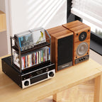 2-Tier CD Holder, Clear CD Storage Rack for Non-slip Feets, CD Organizer with Dispay Top Shelf, Premium CD shelf for Home Office, Holds Up to 60 Standard Rectangular Jewel Cases (Brown)