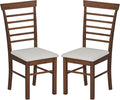 HOMCOM Wooden Dining Chairs Set of 2, Farmhouse Upholstered Kitchen Chairs with Rubber Wood Frame for Living Room, Dining Room, Dark Brown and Beige