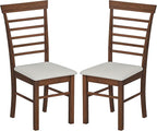 HOMCOM Wooden Dining Chairs Set of 2, Farmhouse Upholstered Kitchen Chairs with Rubber Wood Frame for Living Room, Dining Room, Dark Brown and Beige