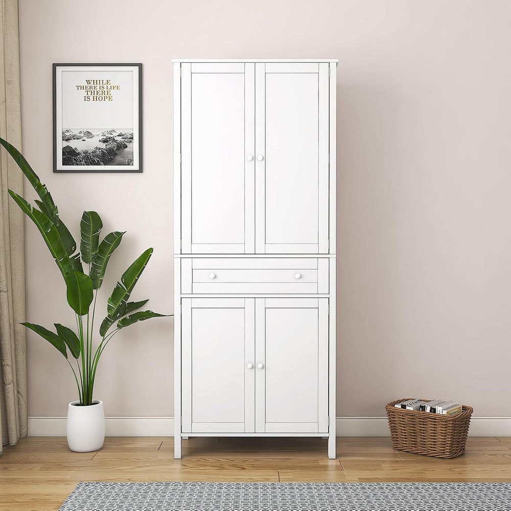 70.87" Tall Kitchen Pantry Storage Cabinet with 4 Doors and Drawer, Whit...