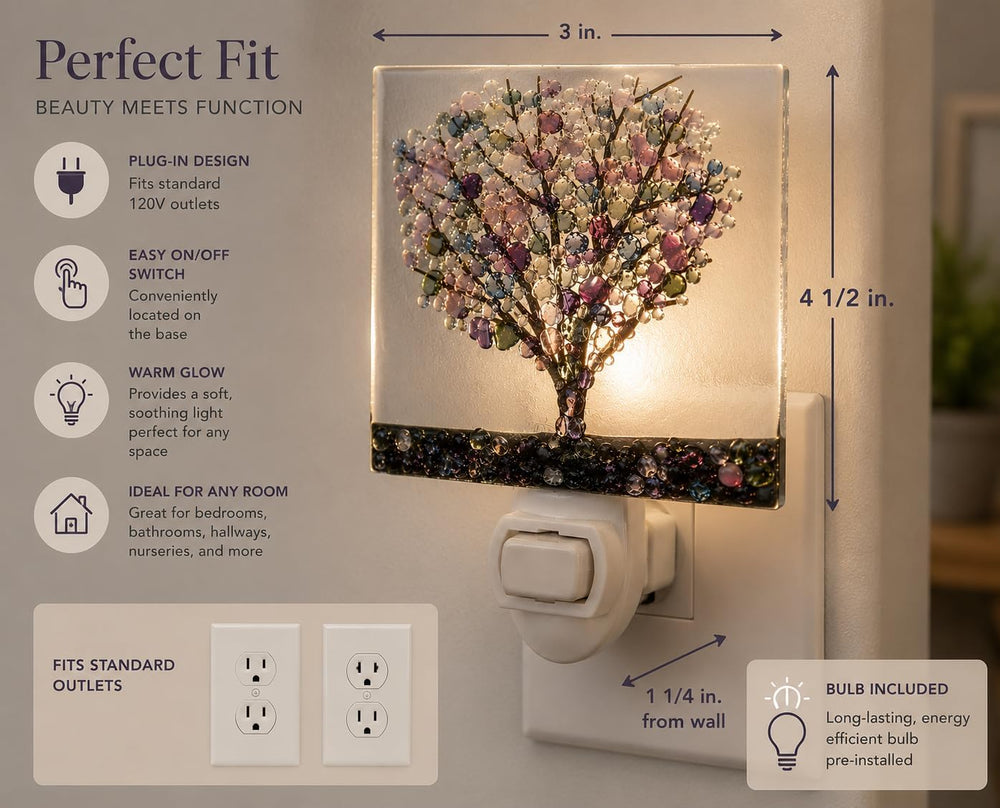 J Devlin Tree Glass Plug-in Night Light, Multicolor