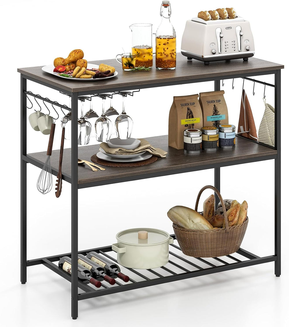 Giantex Kitchen Island with 3 Tier Storage Shelves, 48 Inch Baker Rack with S...