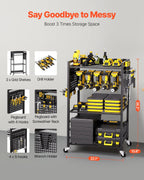 VEVOR 4-Tier Tool Organizer Cart, 150 lbs Load Capacity, Floor Stand Rolling Drill Holder and Stability Storage Rack, Heavy Duty Garage Floor Rolling Storage Cart for Workshop, Garage, Black