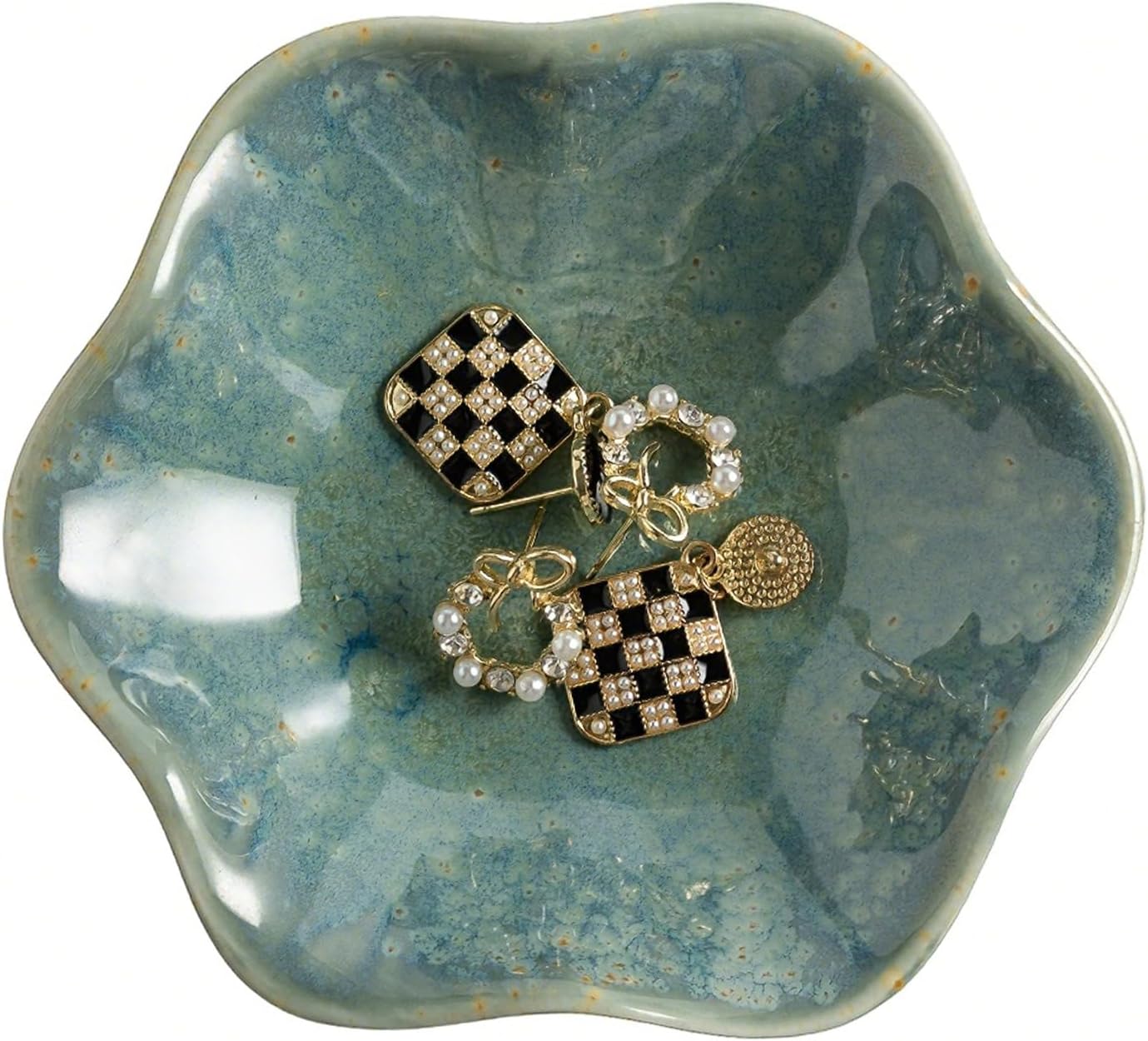 Mecaikru Ceramic Ring Dish, 4 in Jewelry Tray with Kiln Glaze Catchall Bowl | Mixed silhouettes give each color its own look while keeping earrings, necklaces, bracelets and keys easy to see and reach.
