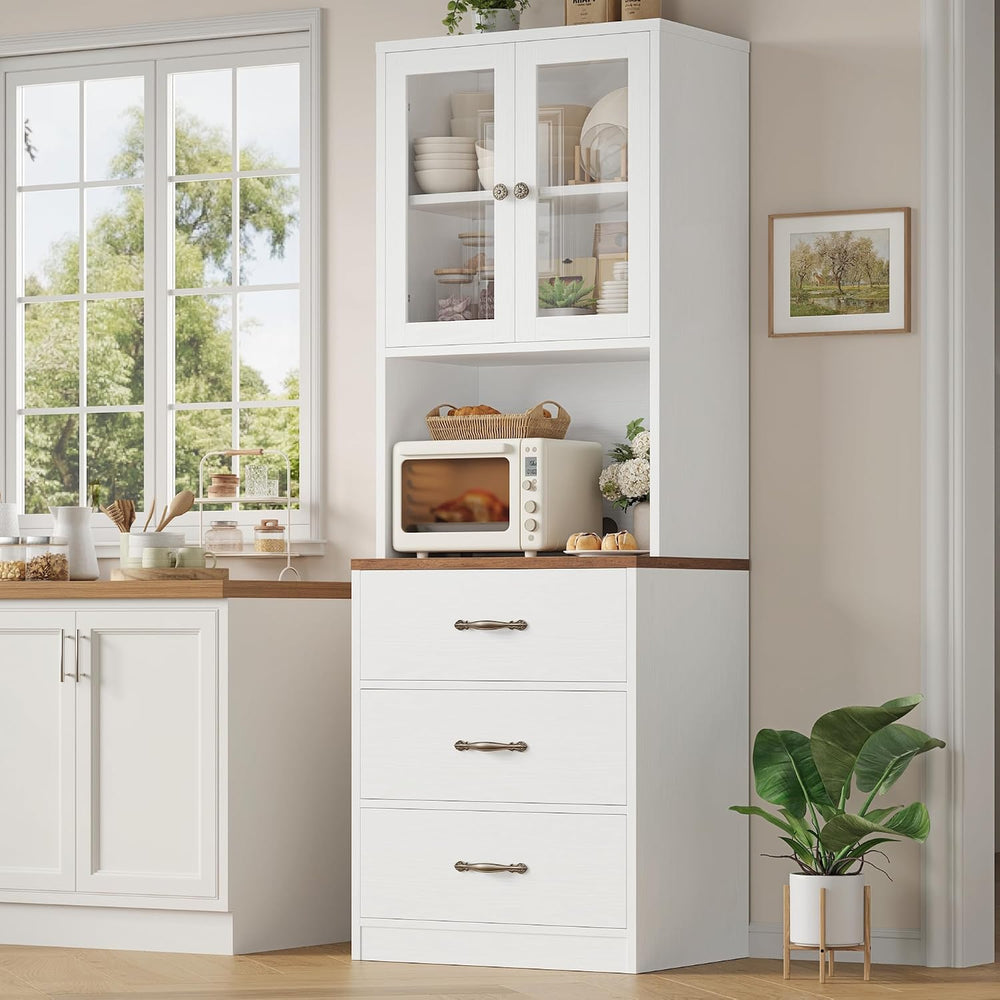 Keyluv 71“ Tall Kitchen Pantry Storage Cabinet with Microwave Stand, Buffet K...