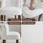 WUTUTUEE Velvet Vanity Chair with Back, Tufted Upholstered Vanity Stool with Solid Wood Legs, Mid Century Small Makeup Chair for Vanity, Accent Chair for Bedroom, Living Room, White