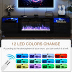 oneinmil Fireplace TV Stand with 36" Electric Fireplace, LED Light Entertainment Center, Modern Wood Texture Entertainment Stand with Highlight Storage Cabinet for TVs Up to 80", 70 inches, Black