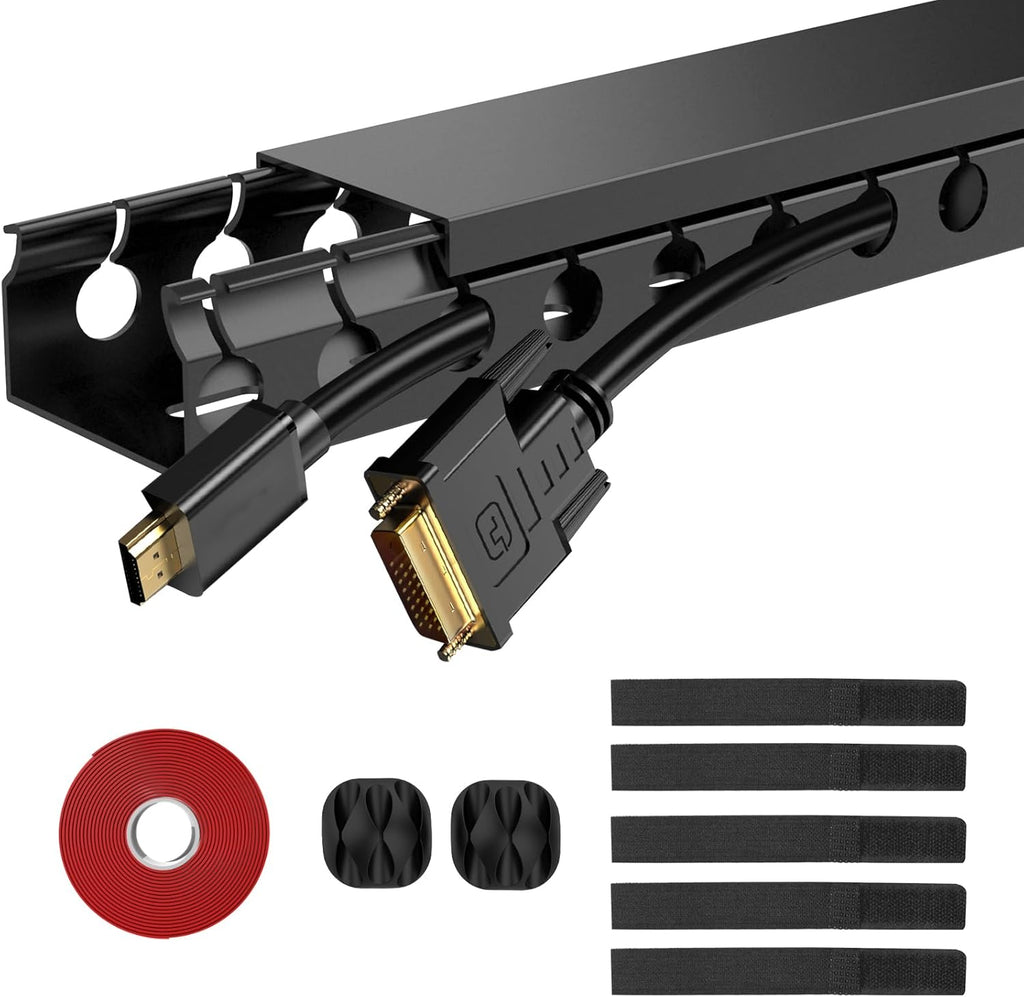 Updated Cable Raceway Kit - 31 (2X15.4) Inch Open Slot Wire Covers for Cords, Under Desk Cable Management System to Hide Under Desk/Tv/Computer/Net/Power Cords, (Pack 2)