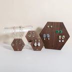 GemeShou 3pcs wooden jewelry earring organizer holder, walnut earring studs stand for boutique store, cute earring display for selling with 6 holes on each【Earring stand-Hexagon-3pcs】
