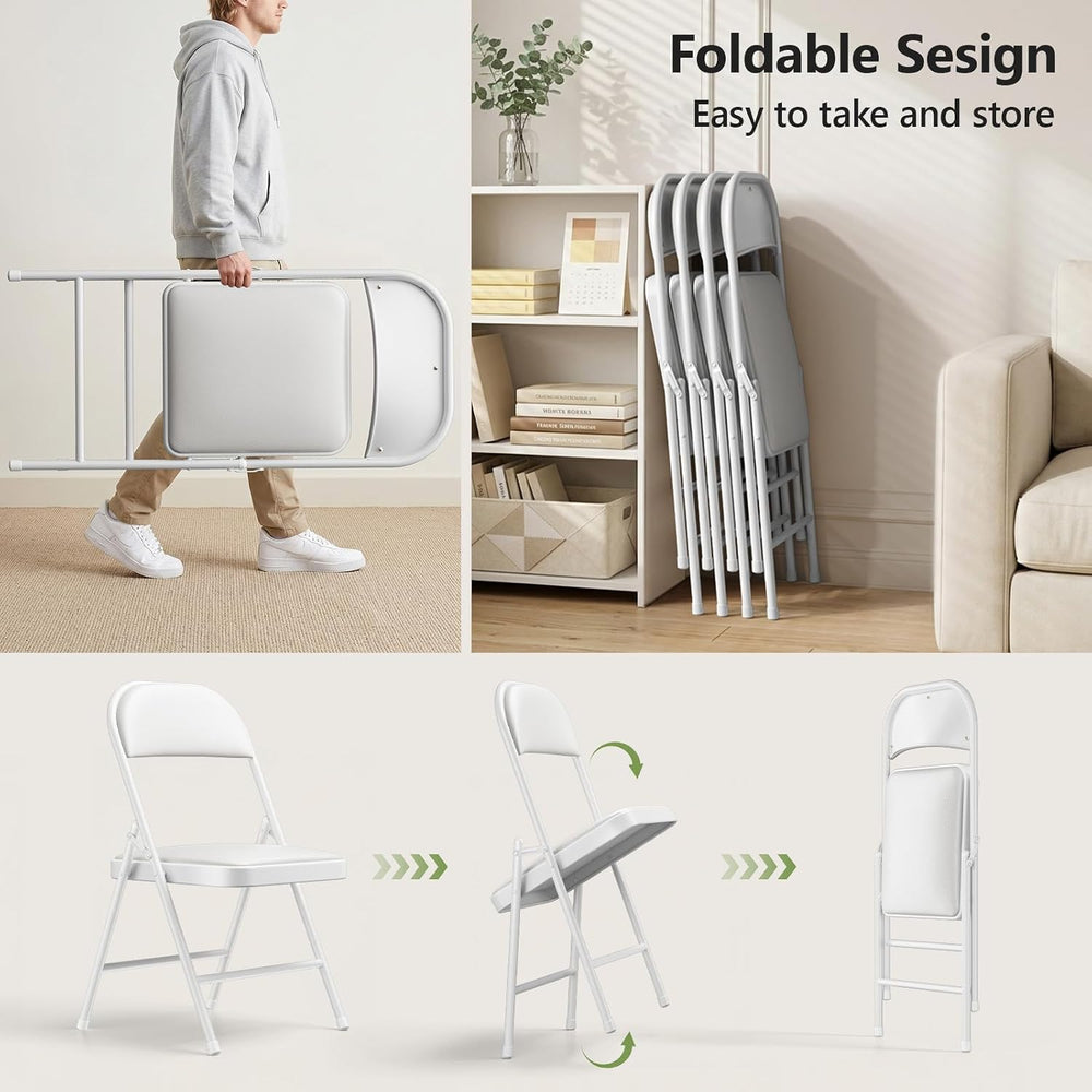 Folding Table and Chairs, 5ft Folding Table with Adjustable Height& PU Le...