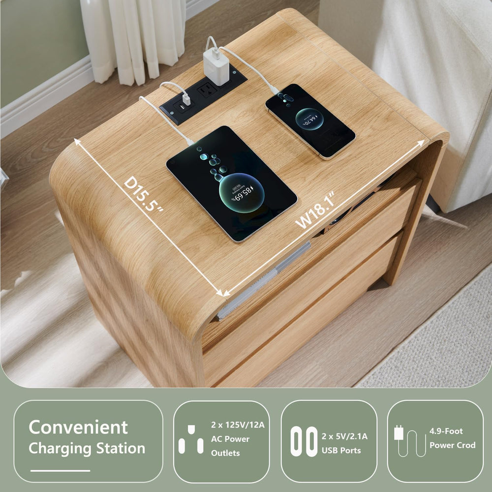 Aitjunz 25" Tall Modern Nightstand with Charging Station, 23.6''...