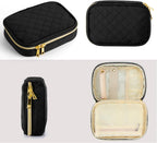 Teamoy Small Jewelry Travel Case, Portable Jewelry Organizer Bag for Earrings, Necklace, Rings and More (Small, Quilted- Black)