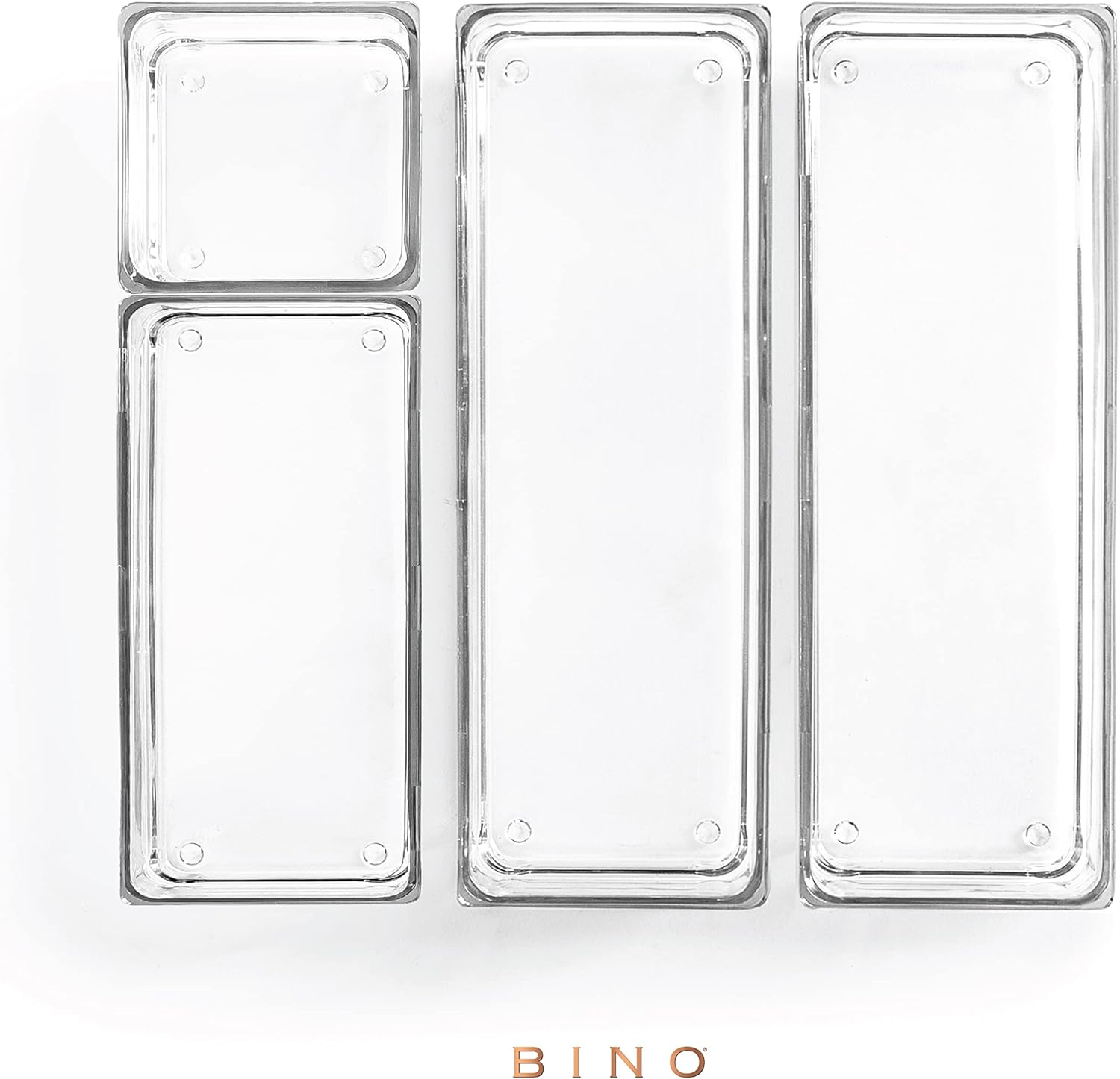 BINO 4-Piece Modular Drawer Bin Set | Bathroom & Vanity Drawer Organizer Trays - Small