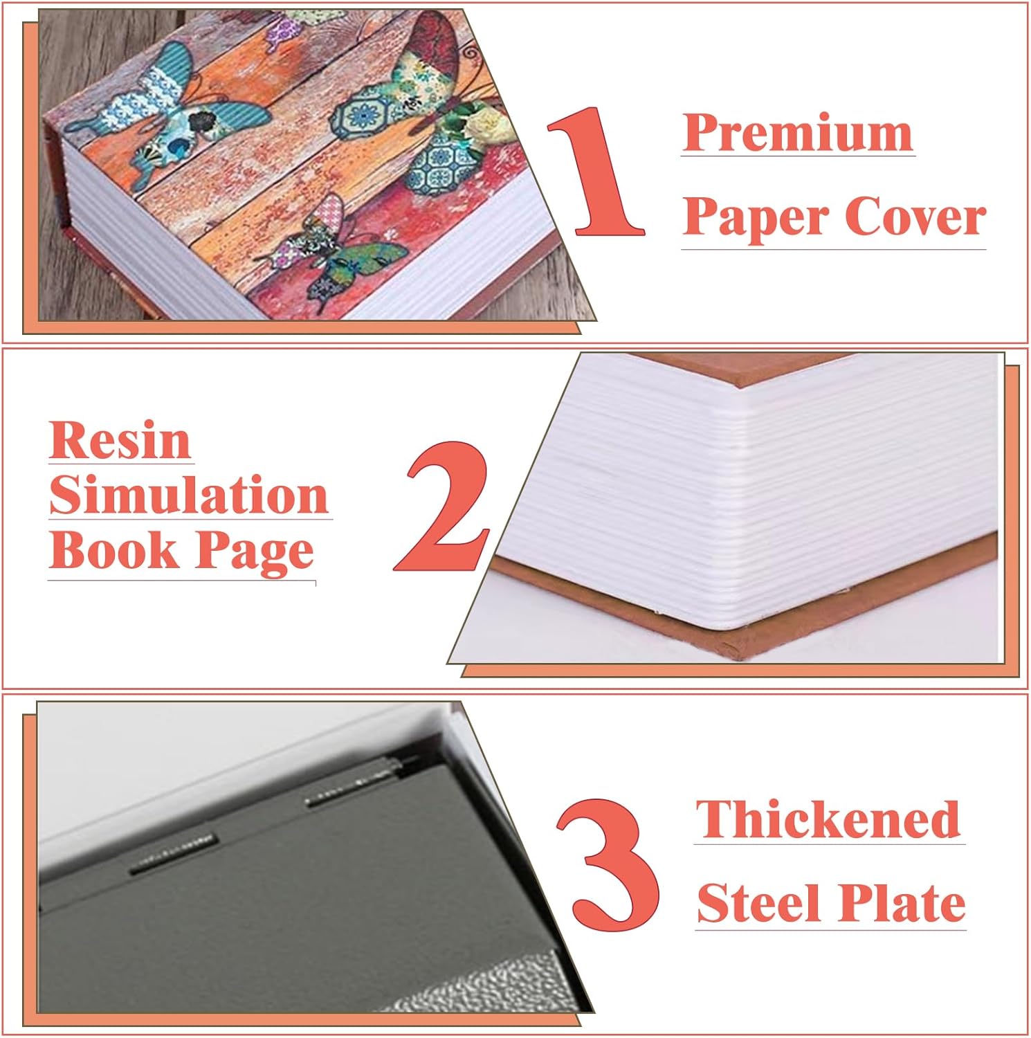 Butterfly Book Safe Box with Combination Lock, Vintage Faux Book Hidden Safe for Decoration, Secret Diversion Book Safe Storage Box for Home Office Café Bookshelf （9.5"×6"×2.2")