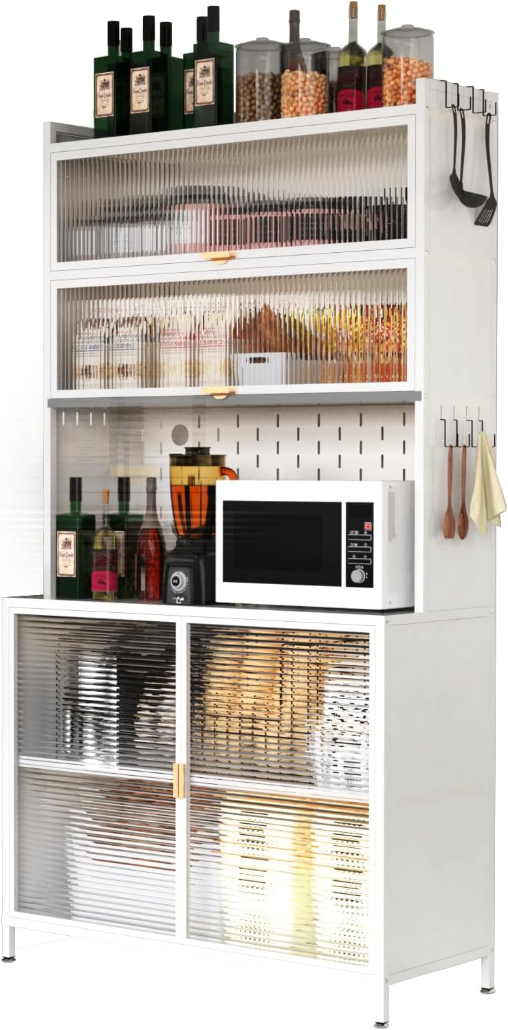 73" Metal Kitchen Pantry Cabinet with Flip Door - 6-Tier Storage Hutch w...
