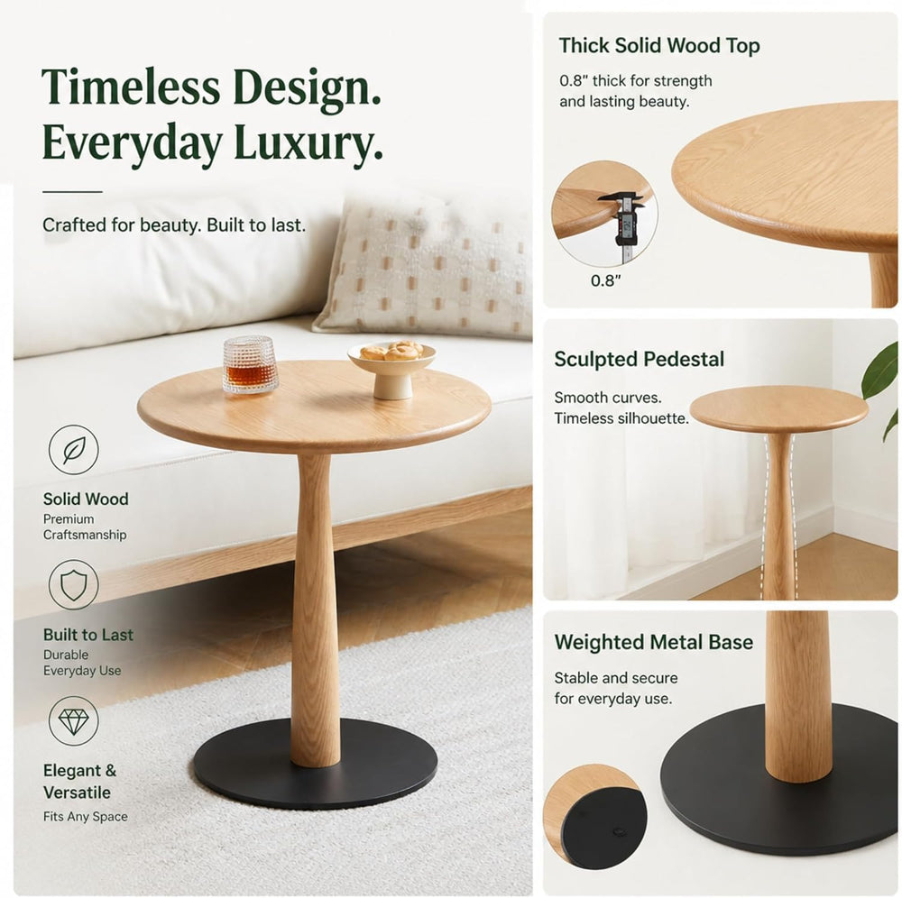 Small Wooden Round Side Table, Accent Nightstand Pedestal Table for Living Ro...