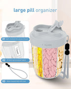 Large Pill Organizer,Supplement Organizer for 7 Different Vitamins,Pill Dispenser with Anti-Mixing Design,Easy to Retrieve Meds,Includes 20 Pcs Labels,Travel Pill Organizer(Gray)