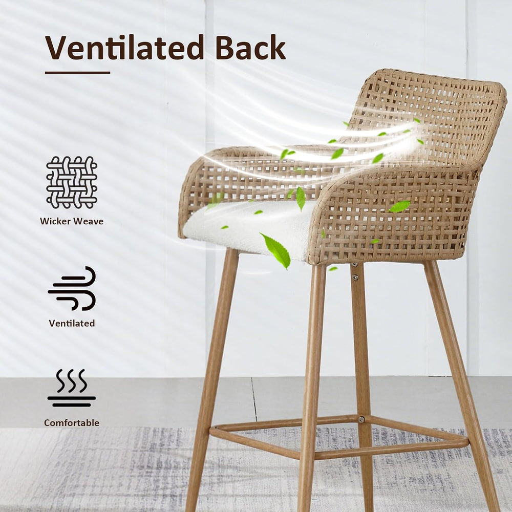 Rattan Bar Stools Set of 2,26'' Counter Height Bar Stools with PE Rat...
