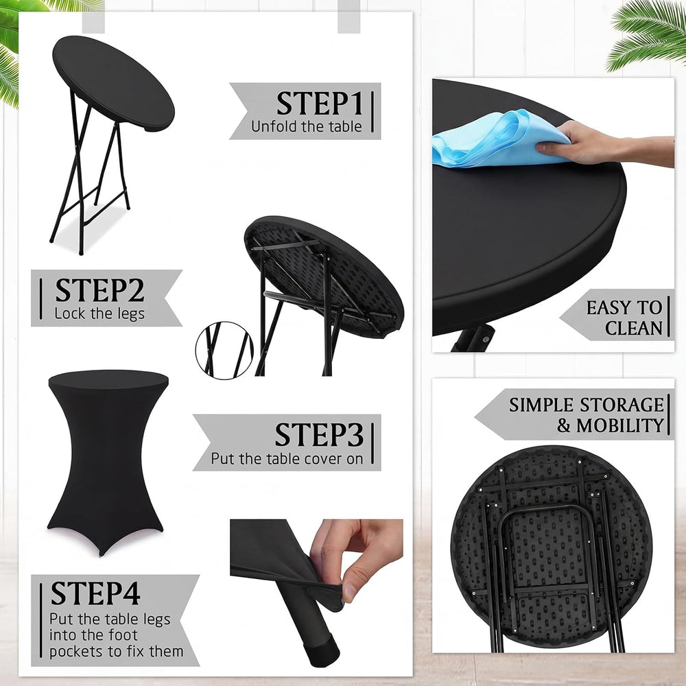 Wenqik 4 Sets 32"x43" High Top Folding Cocktail Tables & Cover,...