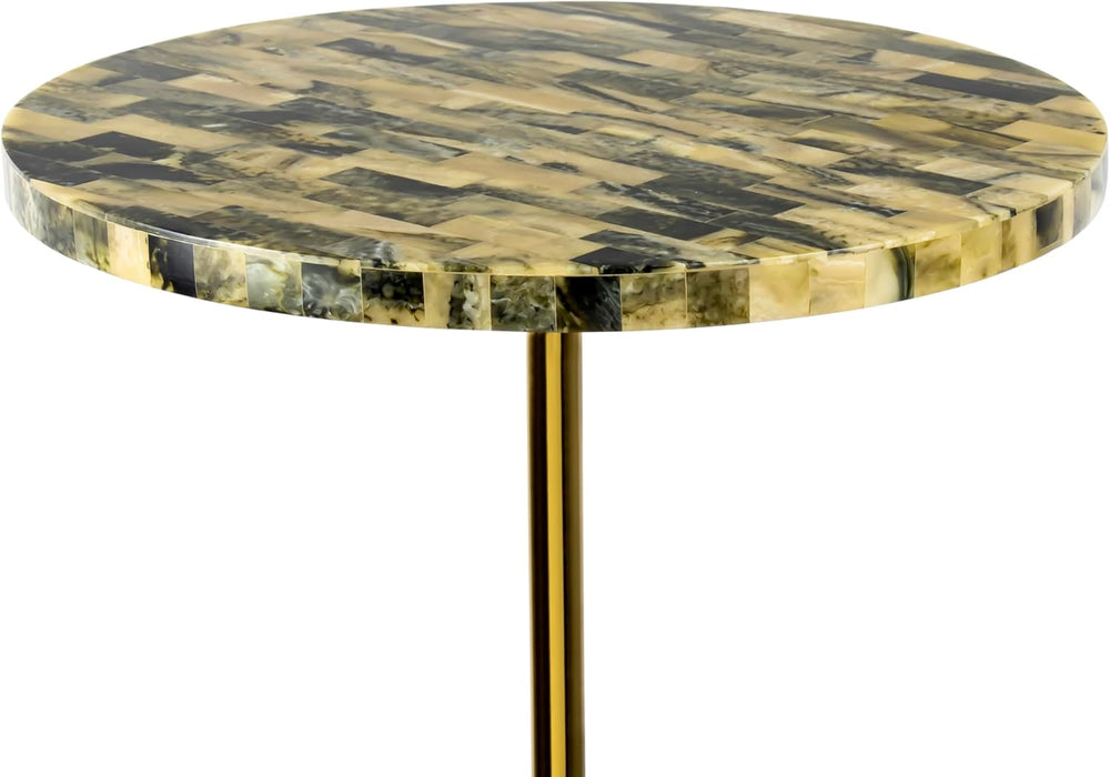 JONATHAN Y Hedda Gold Iron 23.5" Round Pedestal Drink Table with Yellow ...