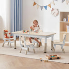 DOREROOM Adjustable Kids Table & 4 Chairs Set, 47.2" L x 23.6" W, Natural-W | Graffiti Desktop,Table Supports 300 lbs,Toddler Ages 2-8，FSC-certified, Children Activity Table for Daycare, Classroom, Home