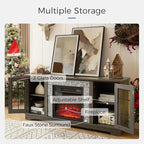 TV Stand with Electric Fireplace & Storage Cabinet, Entertainment Center with 2 Glass Door, Faux Stone Media Console Table for Living Room (Grey,58" with Fireplace)